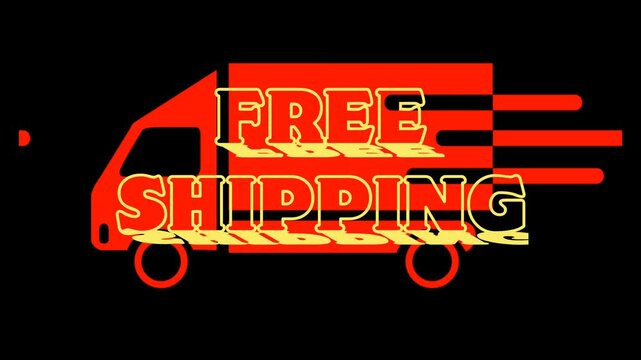 FREE SHIPPING text animation with zoom in and out effect and delivery car logo animation