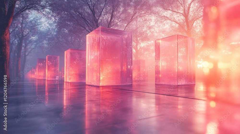 Aufkleber surreal floating translucent squares with pastel colors and dreamy backlighting