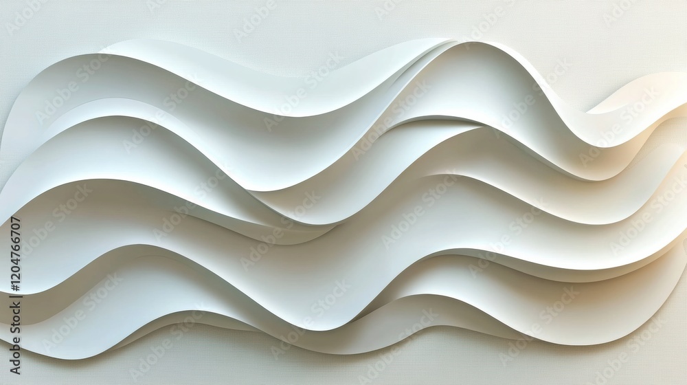 Poster white wavy paper art installation featuring flowing shapes on neutral background. generative ai
