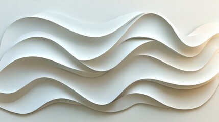 Obraz premium White wavy paper art installation featuring flowing shapes on neutral background. Generative AI