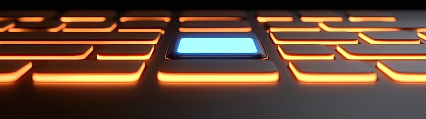 Obraz premium Illuminated Keyboard with Single Blue Key Highlighted