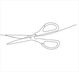 One continuous line drawing of regular scissors and barber scissors. single line drawing of scissors. one line illustration of cutting equipment. editable vector