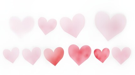 Warm, hard light dramatically illuminates a set of watercolor heart illustration, Thick fog shrouds a set of sophisticated and elegant watercolor heart 