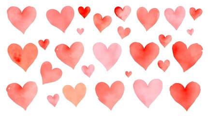 Warm, hard light dramatically illuminates a set of watercolor heart illustration, Thick fog shrouds a set of sophisticated and elegant watercolor heart 