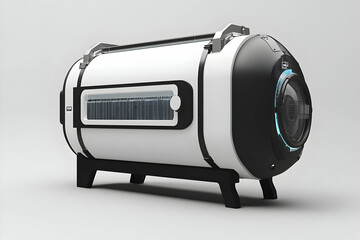 Futuristic white and black capsule. Sci-fi technology.