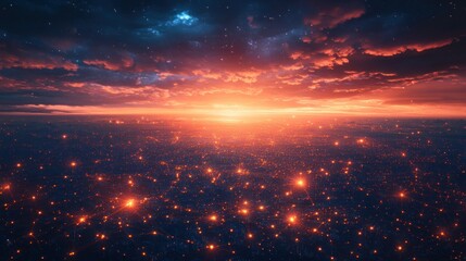 Global Network Connections Over Earth in Space