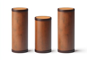 Earth-toned vertical display stand in varied angles, isolated for realistic presentation of design.