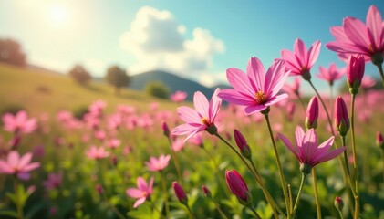 Fototapeta premium Wild Cleome rutidosperma flowers swaying in wind, spring blooms, windy meadows, flowering plants