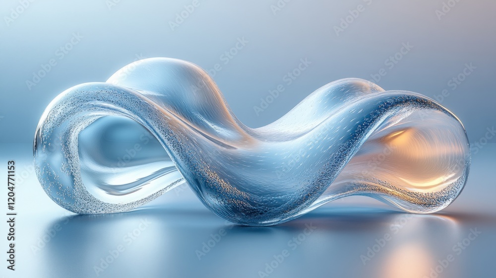 Poster abstract iridescent liquid sculpture 3d render with wavy shapes and smooth curves in pastel blue bac