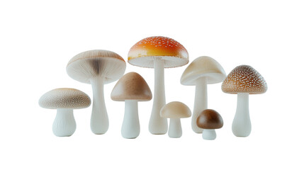A variety of mushrooms showcasing diverse shapes and colors, ideal for culinary themes. transparent background