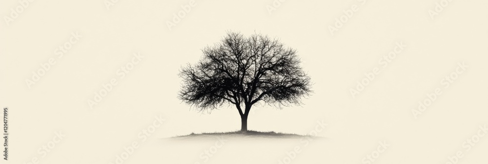 Fototapete lonely tree standing on a minimalistic landscape with a soft background light. generative ai