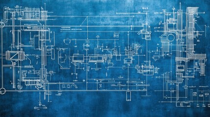 Obraz premium Detailed Blueprint, Technical Engineering Drawing of Complex System