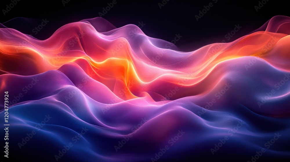 Leinwandbilder dynamic abstract composition with smooth curves vibrant gradients ethereal light on black background