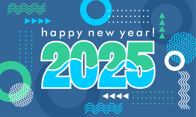 
Happy new year 2025 greeting card template, Trendy typography with geometric hipster pattern in Memphis style, Applicable for banner, calendar, invitation, flyer, social media

