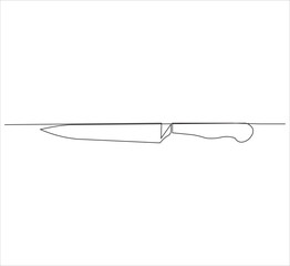 One continuous line drawing of kitchen knife equipment. single line drawing of kitchen knife. kitchen knife illustration. editable outline