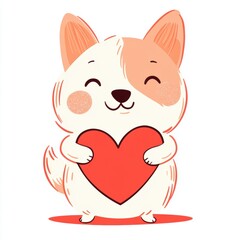 Fototapeta premium Cute dog with red heart for Valentine’s Day greeting card design
