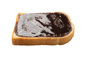 Slice Of Bread With Chocolate Spread Isolated On White Background. Side view shot