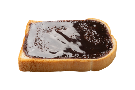 Slice Of Bread With Chocolate Spread Isolated On White Background. Side view shot