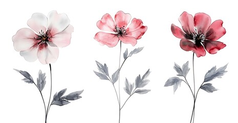 set or collection of pressed flowers isolated over a white background. Large Botanical set of wild flowers.