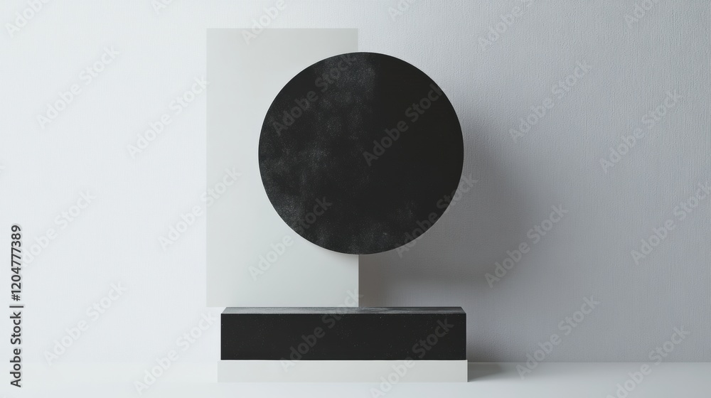 Poster Modern sculpture with geometric shapes and minimalistic design placed on a neutral background in a well lit interior space. Generative AI
