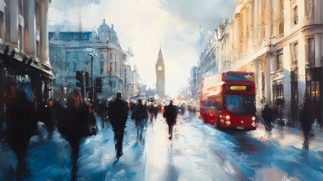 London Street Scene Featuring Big Ben and a Red Bus