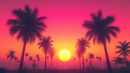 Silhouetted Palm Trees Against a Vibrant Sunset