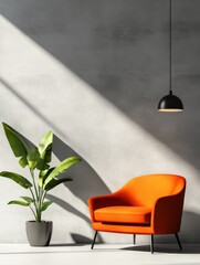 Modern Orange Armchair in a Minimalist Room with Sunlight