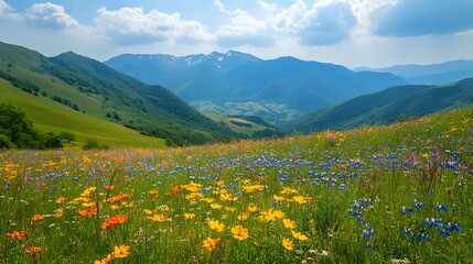 Mountain meadow with wildflowers