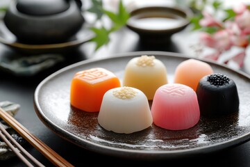 Mochi is a round sticky cake made from pounded glutinous rice found in various colors