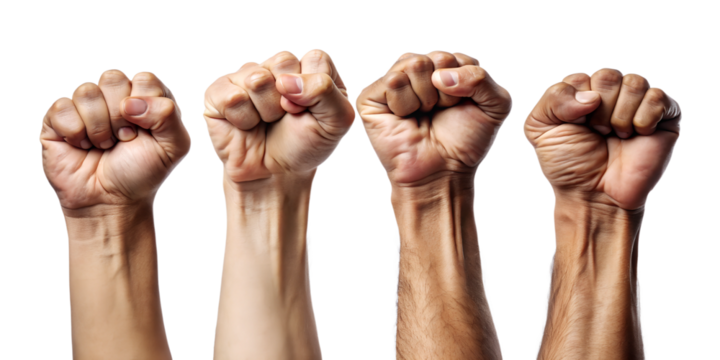 four fists raised in solidarity and strength cut out
