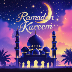 Islamic background ramadan with mosque and moon