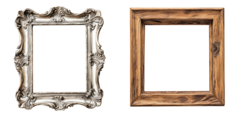 Elegant Silver Rustic Wooden Picture Frames Empty Mockup Design Art Gallery Home Decor Vintage on transparent background