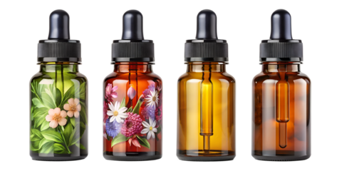 set of four essential oil dropper bottles cut out
