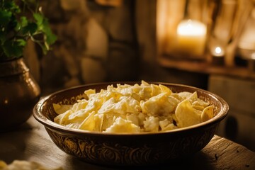 Nacho bowl with cheese Oaxaca Mexican cuisine