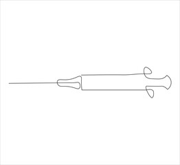 One continuous line drawing of syringe medical equipment . single line illustration of syringe injection. illustration one of medical equipment. editable ouline