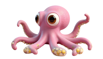 Adorable Pink Cartoon Octopus 3D Render Image