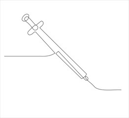 One continuous line drawing of syringe medical equipment . single line illustration of syringe injection. illustration one of medical equipment. editable ouline