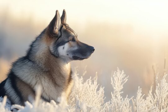 Outdoor hunting dog called Moosehound or Elkhound in hunting season