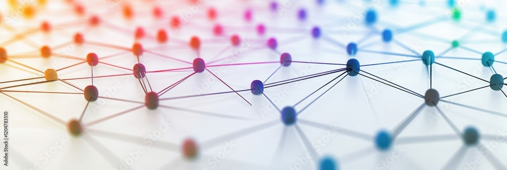 Poster Colorful network of interconnected nodes showcasing technology and collaboration in modern digital spaces. Generative AI