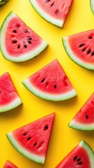 Watermelon slices arranged on a yellow background
