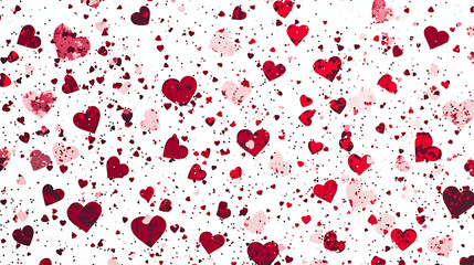 A white background with a lot of red hearts scattered all over it