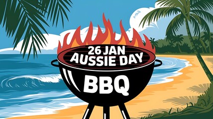 Happy Australia Day poster design for 26th January, A red and white barbecue grill with the text 26 JANUARY Aussie Day, banner, poster for website header for Independence Day, created generative ai