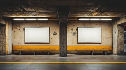 Empty Subway Station with Blank Advertisement Panels