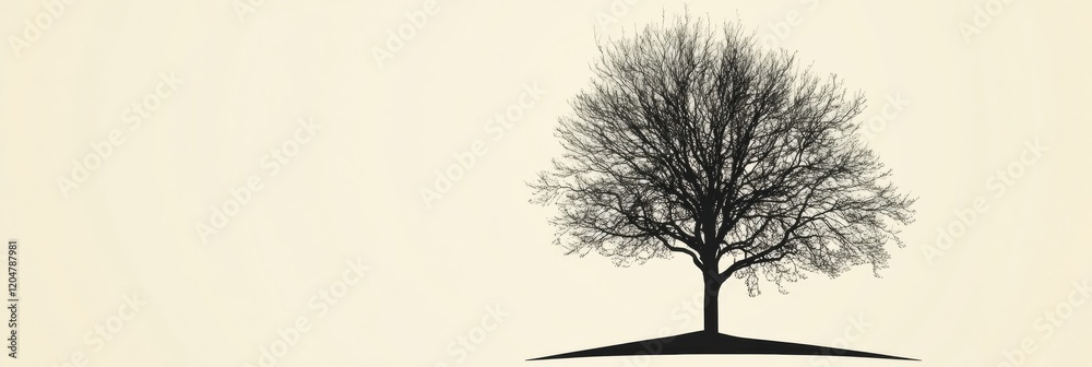 Poster dark silhouette of a bare tree on a light background during winter season in a tranquil setting. gen
