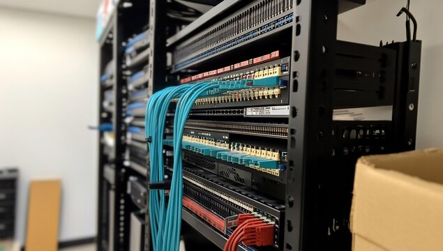 Office network rack cabling, data center setup