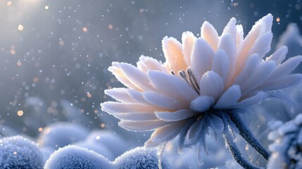 Fototapeta premium A frost covered flower in a winter scene