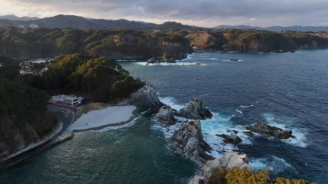 浄土ヶ浜・固定位置（空撮） -  岩手県宮古市,日本