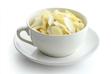 Stir fried napa cabbage with garlic on a white plate isolated on a plain background Healthy vegan Indonesian dish