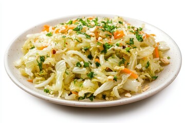 Stir fried napa cabbage with garlic on a white plate a healthy vegan Indonesian dish