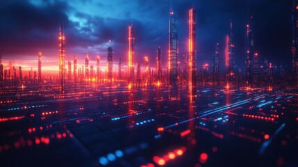 Futuristic Financial Data Visualization with Cyberpunk Style Candlestick and Line Charts for Stock Market Analysis